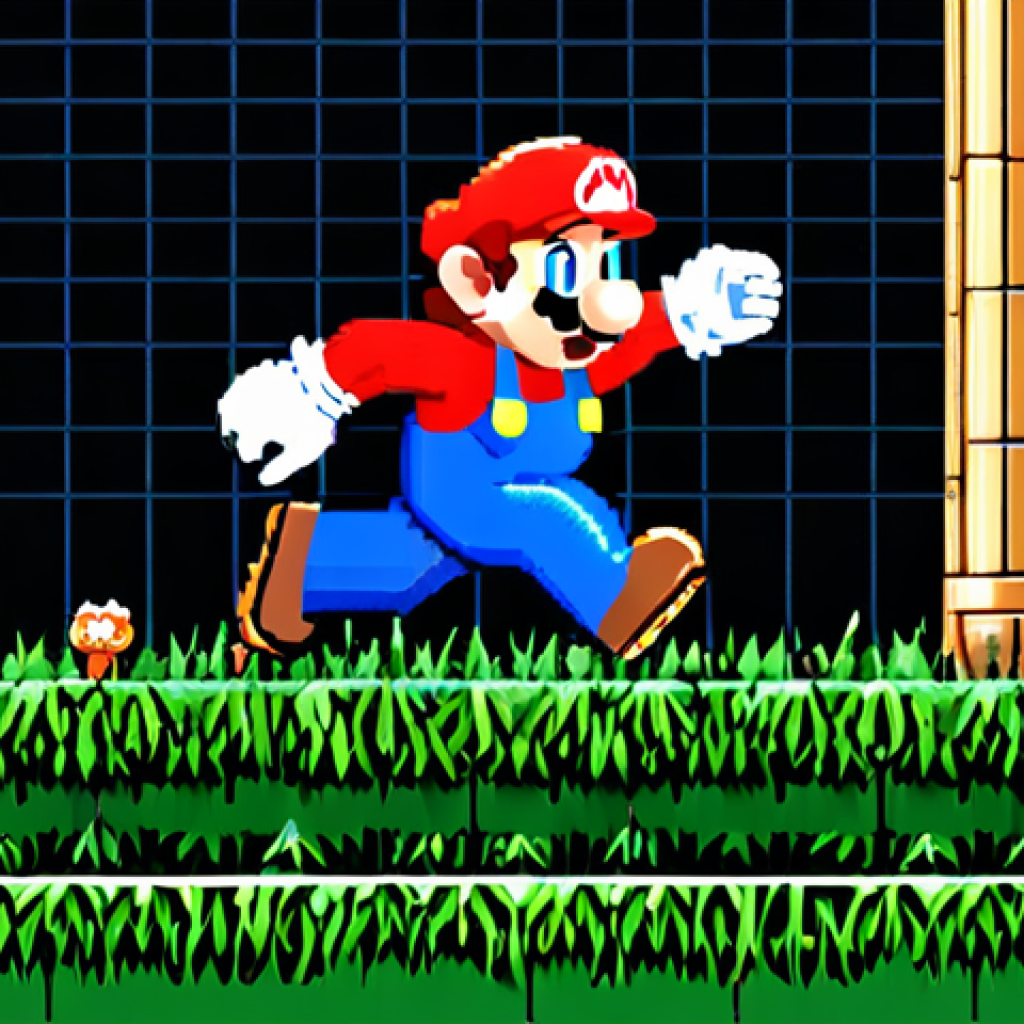 A classic 8-bit Super Mario character in his iconic red cap, blue overalls, and white gloves, fully clothed, running through a vibrant 2D pixel art landscape. The scene blends elements of a bright green ground level with dark brick underground areas, featuring classic warp pipes, Question Blocks, and a distant flagpole. The art style is distinctly retro, reminiscent of the NES era, emphasizing 8-bit fidelity. This professional pixel art illustration showcases perfect anatomy, correct proportions, and a natural pose, ensuring well-formed hands and proper finger count. The content is modest clothing, appropriate attire, family-friendly, safe for work, and appropriate content.