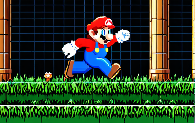 A classic 8-bit Super Mario character in his iconic red cap, blue overalls, and white gloves, fully clothed, running through a vibrant 2D pixel art landscape. The scene blends elements of a bright green ground level with dark brick underground areas, featuring classic warp pipes, Question Blocks, and a distant flagpole. The art style is distinctly retro, reminiscent of the NES era, emphasizing 8-bit fidelity. This professional pixel art illustration showcases perfect anatomy, correct proportions, and a natural pose, ensuring well-formed hands and proper finger count. The content is modest clothing, appropriate attire, family-friendly, safe for work, and appropriate content.