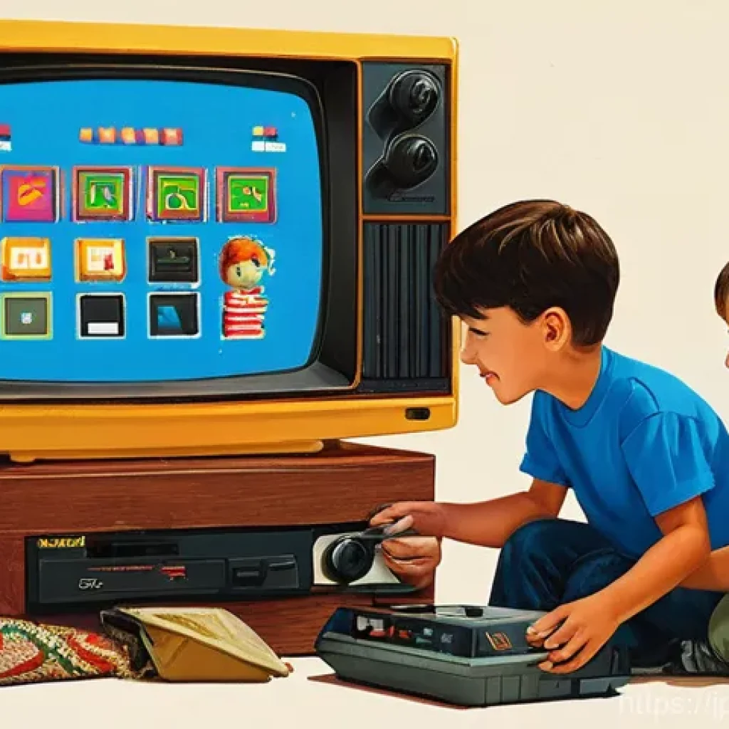 비디오게임기의 가격 변천사 - **Prompt 1: Retro Gaming Childhood Dream**
    A warm, nostalgic illustration of two elementary scho...