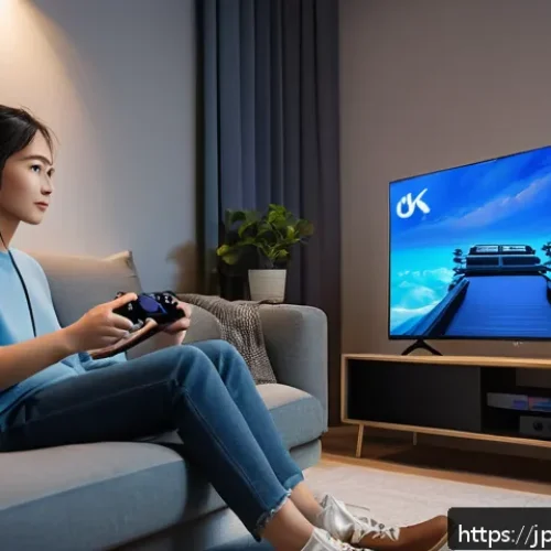 게임기 저장 데이터 복구 방법 - A cozy gaming room scene showcasing a modern PlayStation 5 console connected to a large flat-screen ...